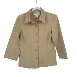 Doncaster Tan Button Down Cotton Blend Shirt Jacket Sz 6